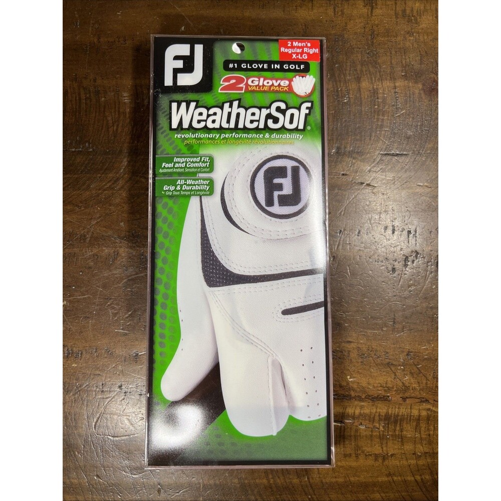 FJ Footjoy Men WeatherSof Golf Gloves White X-Large Right Pack Of 2 Unworn